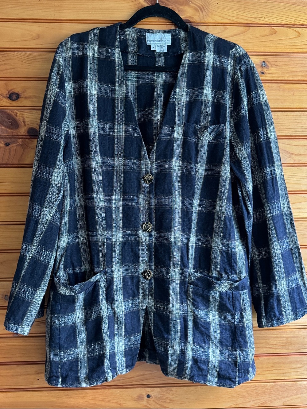 Vintage For Pete’s Sake Boyfriend Blazer Linen Blend Plaid Jacket M Lagenlook
